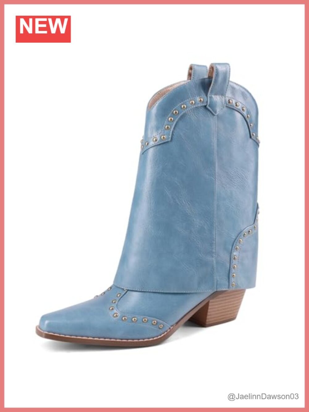 Faux Leather Shark Boots Fold Over Snip Toe Chunky Heel Ankle Western Boots